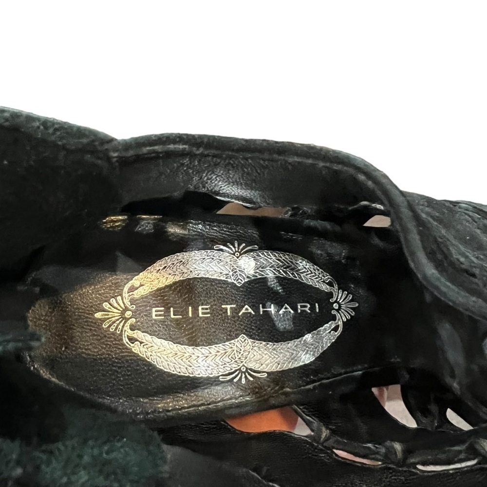 Elie Tahari Black Suede Peep Toe Stiletto Platform Booties / Heels, US 8. - Picture 7 of 7